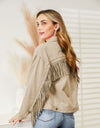 Fringe Detail Dropped Shoulder Denim Jacket