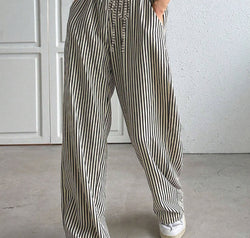 Drawstring Striped Elastic Waist Pants