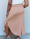 Doublju Comfort Princess Full Size High Waist Scoop Hem Maxi Skirt in Tan