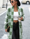 Plaid Dropped Shoulder Cardigan with Pocket