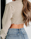 Raw Hem Button Up Cropped Denim Top