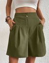 Pocketed Half Elastic Waist Shorts