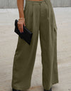 Ruched Wide Leg Pants with Pockets