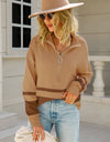 Angel Wings Two-Tone Long Sleeve Zip-Up Knit Top