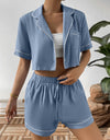 Ivy Lane Contrast Lapel Collar Cropped Shirt and Shorts Lounge Set