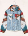 Drawstring Hooded Pocketed Denim Jacket