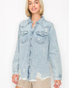 RISEN Button Up Distressed Denim Shirt