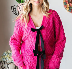 First Love Tie Closure Open Knit Cardigan
