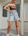 Buttoned Raw Hem Denim Shorts