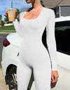 Ribbed Square Neck Long Sleeve Jumpsuit