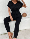 Perfee V-Neck Short Sleeve Jumpsuit