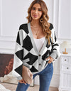 Geometric Lantern Sleeve Cardigan with Pockets