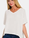 Zenana Drop Shoulder Short Sleeve Jacquard Knit Top