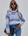 Rainbow Rib-Knit Turtleneck Drop Shoulder Sweater