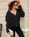 Woven Right Puff Sleeve V-Neck Fuzzy Cardigan