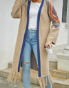 Geometric Fringe Hem Open Front Duster Cardigan