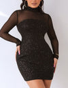 Sequin Mock Neck Mesh Dress