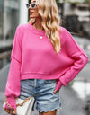 Round Neck Drop Shoulder Long Sleeve Sweater