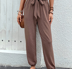 Tied High Waist Pants with Pockets