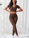 V-Neck Crop Top and High Waistband Long Active Pants