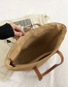 PU Leather Handle Straw Tote Bag