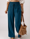 Drawstring Smocked Waist Wide Leg Pants