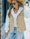 Two-Tone Spliced Denim Sherpa Hooded Jacket