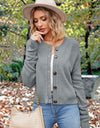 Button Up Round Neck Drop Shoulder Cardigan