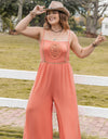 Plus Size Lace Detail Spaghetti Strap Wide Leg Jumpsuit