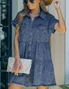 Button Front Raw Hem Denim Dress