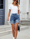 Distressed Raw Hem Asymmetric Waist Denim Shorts