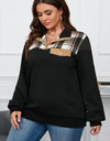 Plus Size Waffle-Knit Collared Neck Sweatshirt