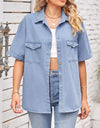 Collared Neck Short Sleeve Denim Jacket