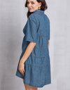 Button Up Collared Neck Tiered Denim Dress