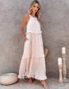 Ruffled Sleeveless Tiered Maxi Dress with Pockets