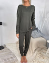 Shiny Round Neck Top and Drawstring Pants Lounge Set