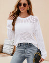 Round Neck Openwork Dropped Shoulder Knit Top