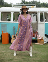 Printed Tie Neck Short Sleeve Dress