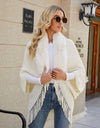 Fringe Detail Long Sleeve Ribbed Poncho