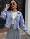 Lapel Collar Long Sleeve Denim Jacket