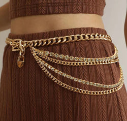 Rhinestone Decor Metal Chain Belt