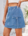 Pocketed Buttoned Denim Skirt