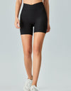 V-Waist Ribbed Sports Biker Shorts with Pockets