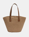 PU Leather Handle Straw Tote Bag