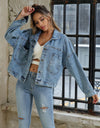 Collared Neck Dropped Shoulder Denim Jacket