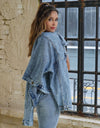 Collared Neck Dropped Shoulder Denim Jacket