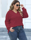 Plus Size Ribbed V-Neck Long Sleeve Top