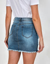 Distressed Raw Hem Denim Mini Skirt