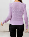 V-Neck Buttoned Long Sleeve Knit Top