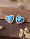 925 Sterling Silver Opal Heart Stud Earrings